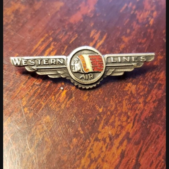 Vintage Silver and Red Western Lines Air Brooch - Picture 1 of 7